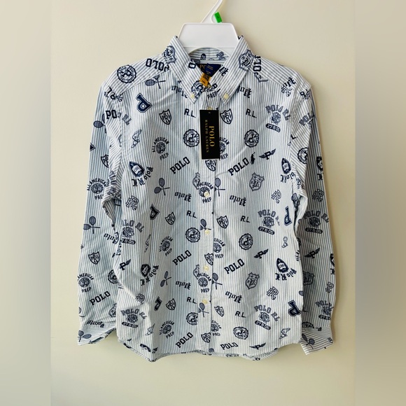 NWT Polo Ralph Lauren Big Boys (Sz Large) Cotton Oxford Graphic Shirt (MSRP $65) - Picture 1 of 4